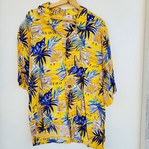 Pineapple Moon Hawaiian Shirt Mens Yellow Rayon Button Up Summer Aloha XL